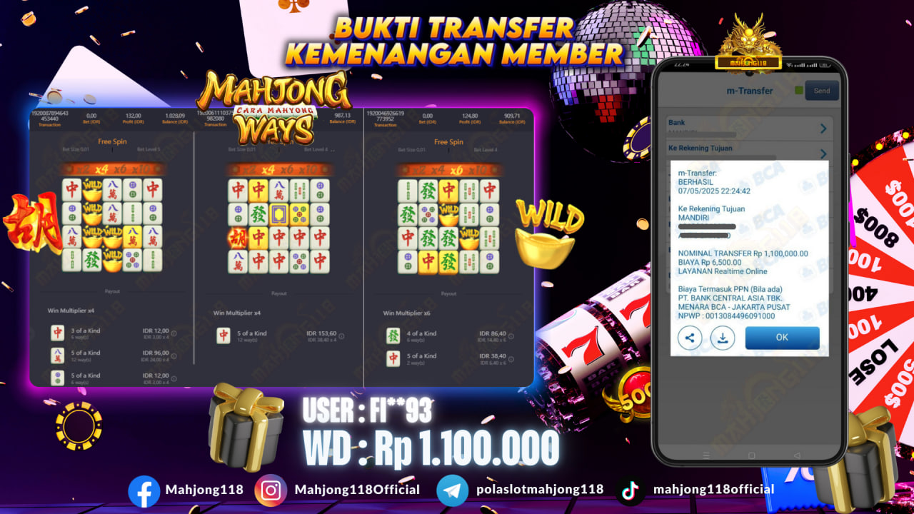 MAHJONG118 JACKPOT SLOT Mahjong Ways Rp 1.100.000,– LUNAS