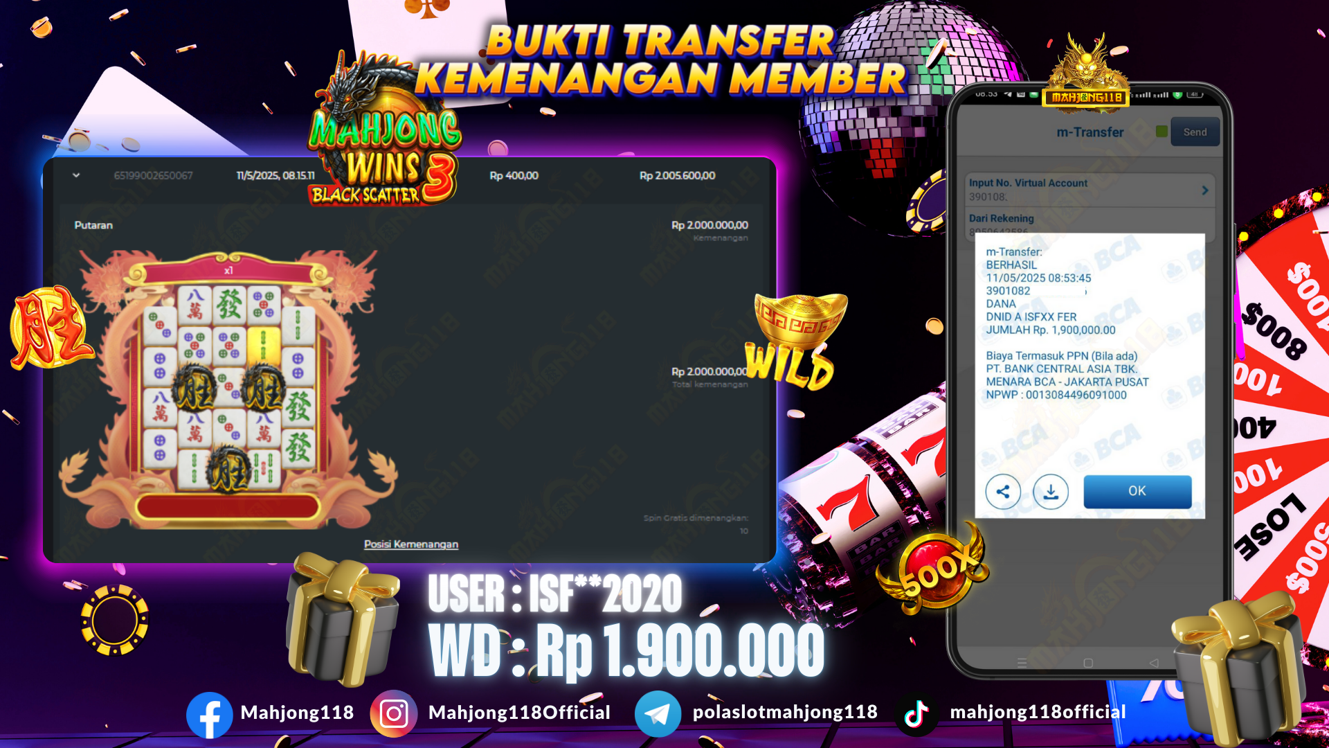 MAHJONG118 JACKPOT SLOT Mahjong Wins 3 - Black Scatter  Rp 1.900.000,– LUNAS