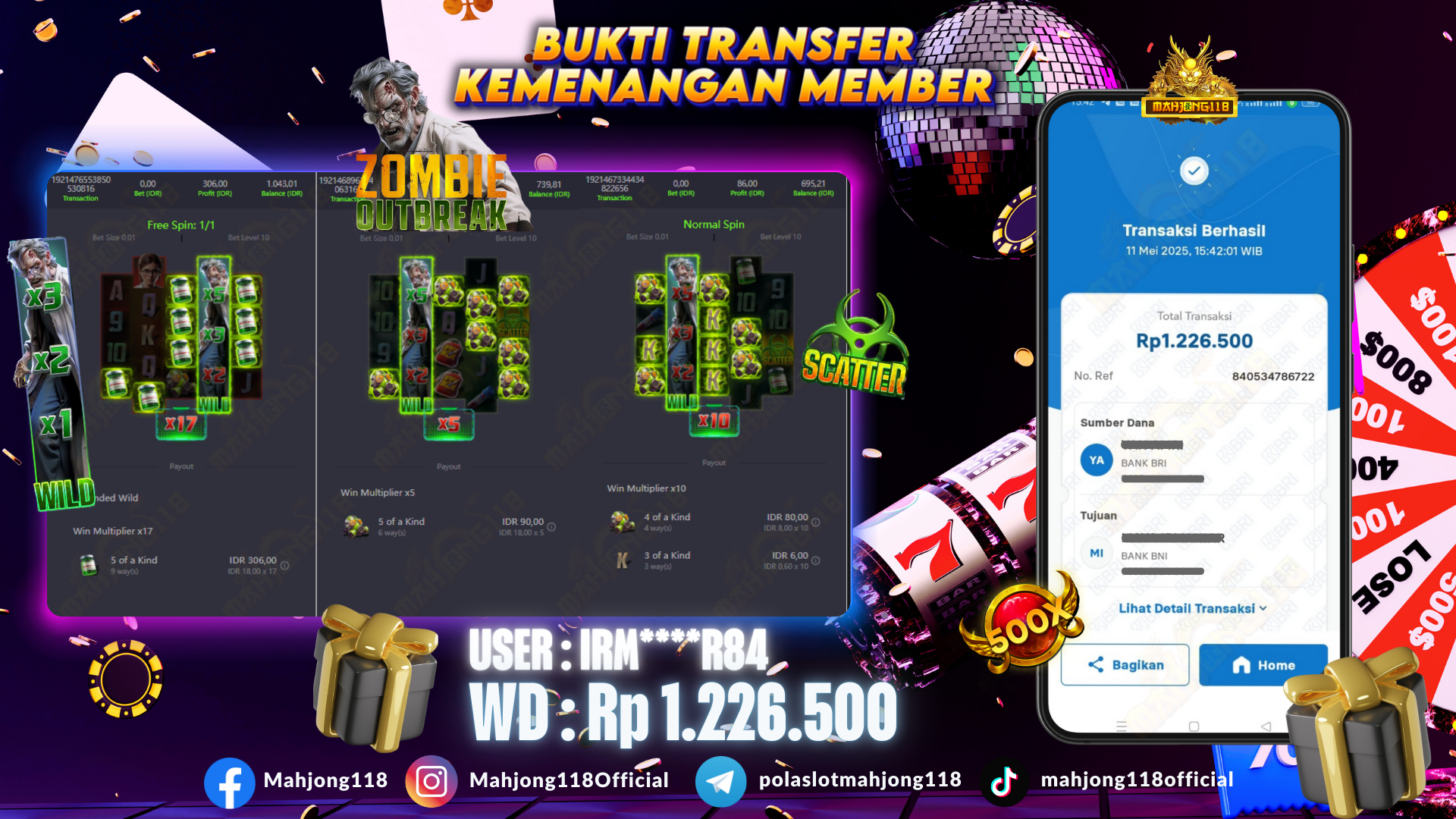 MAHJONG118 JACKPOT SLOT Zombie Outbreak  Rp 1.226.500,– LUNAS