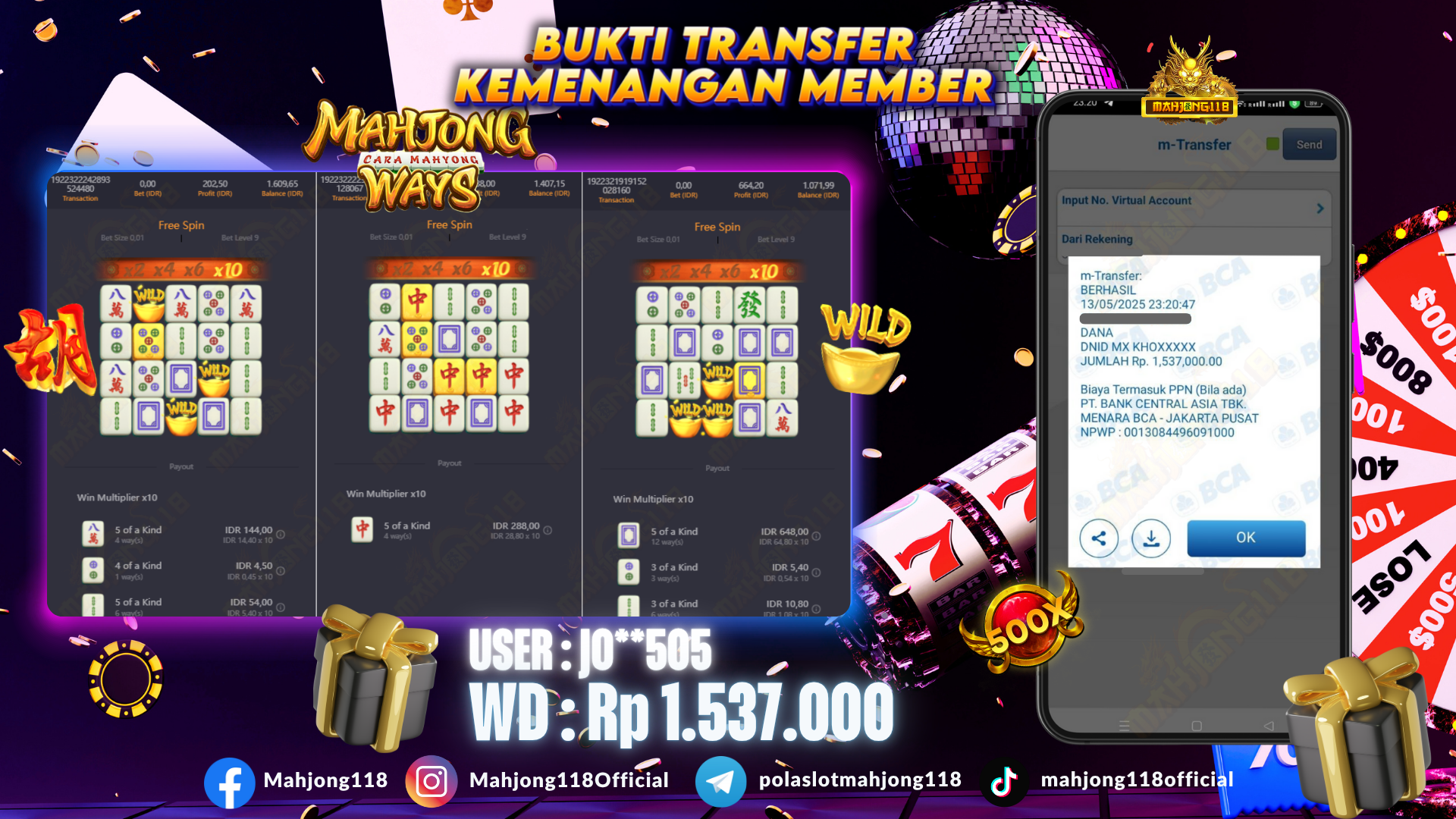 MAHJONG118 JACKPOT SLOT Mahjong Ways  Rp 1.537.000,– LUNAS