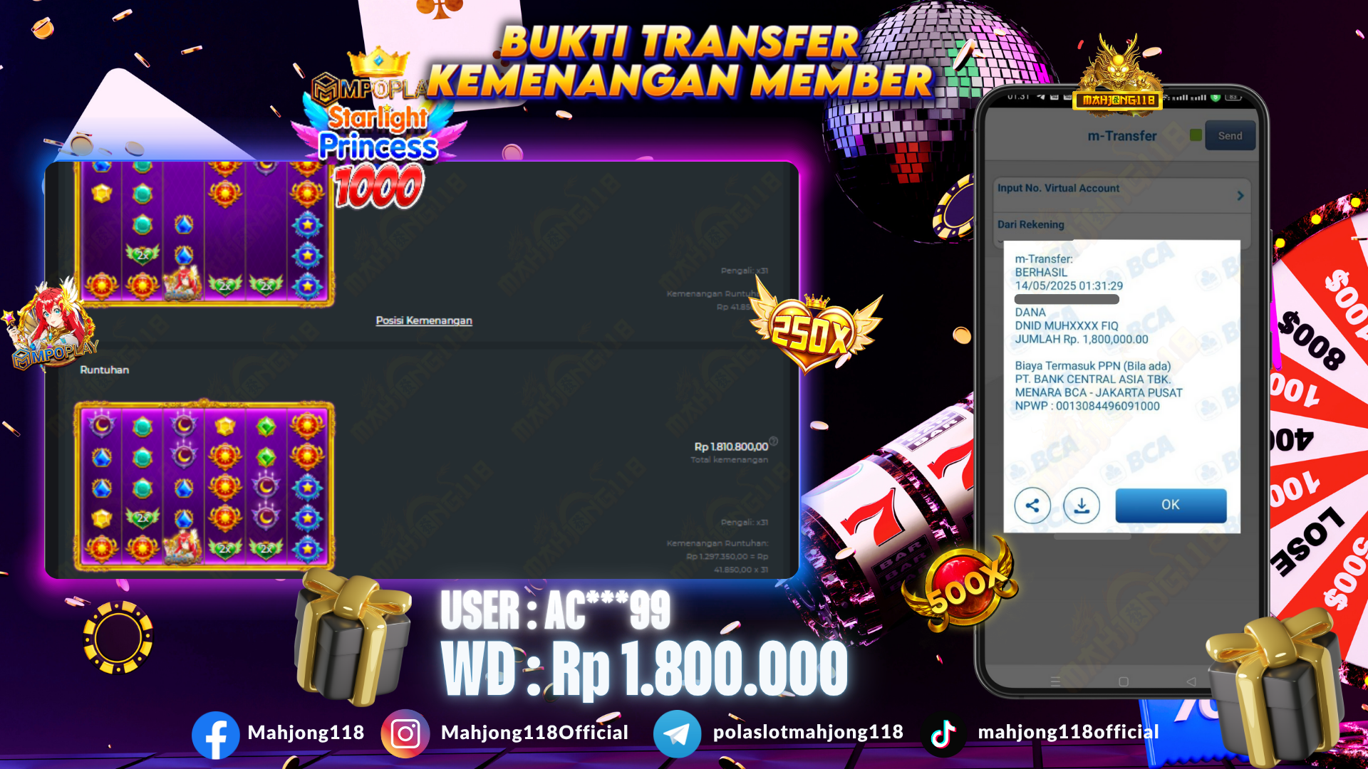 MAHJONG118 JACKPOT SLOT MPOPLAY Starlight Princess 1000  Rp 1.800.000,– LUNAS