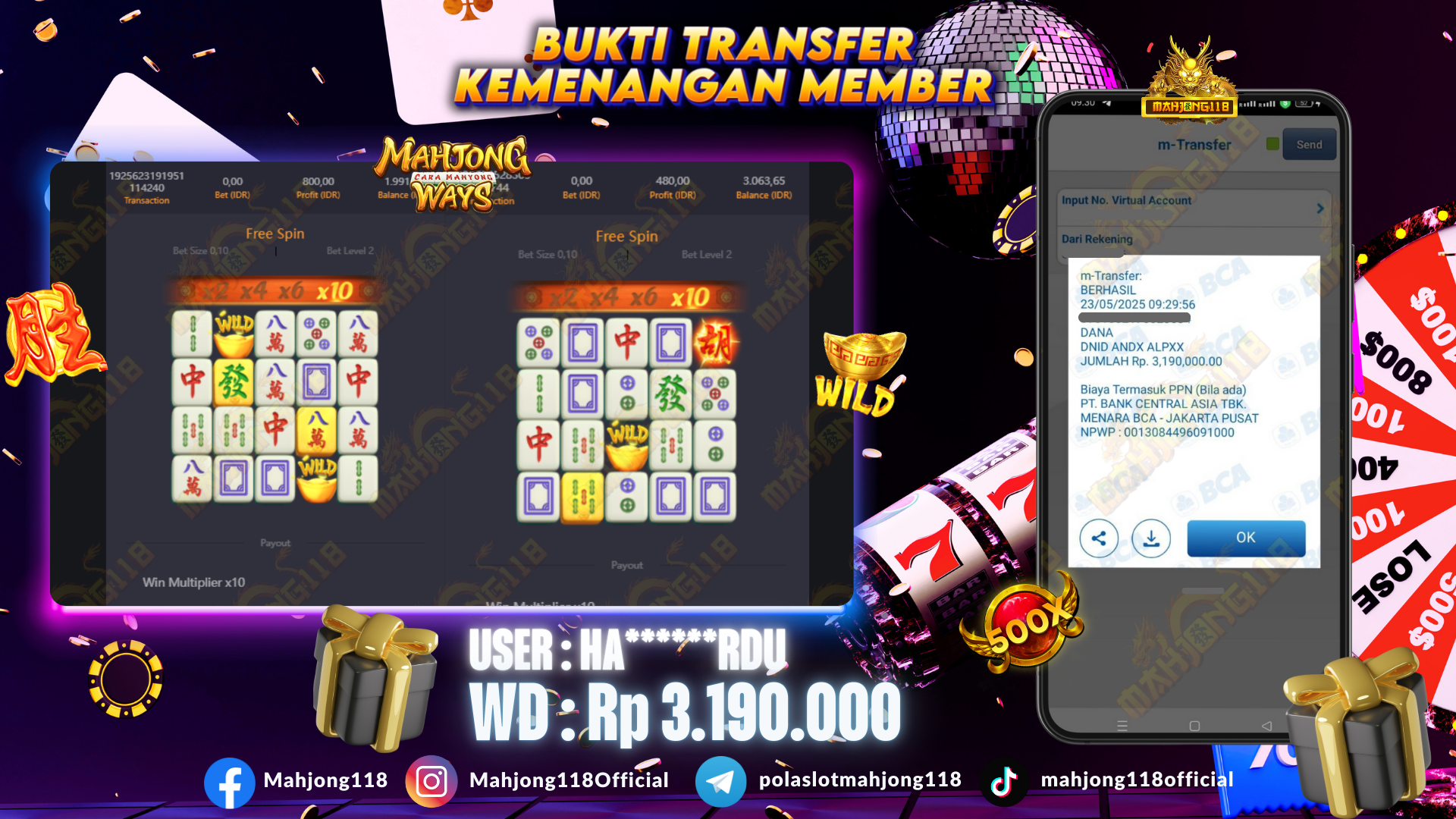 MAHJONG118 JACKPOT SLOT Mahjong Ways  Rp 3.190.000,– LUNAS