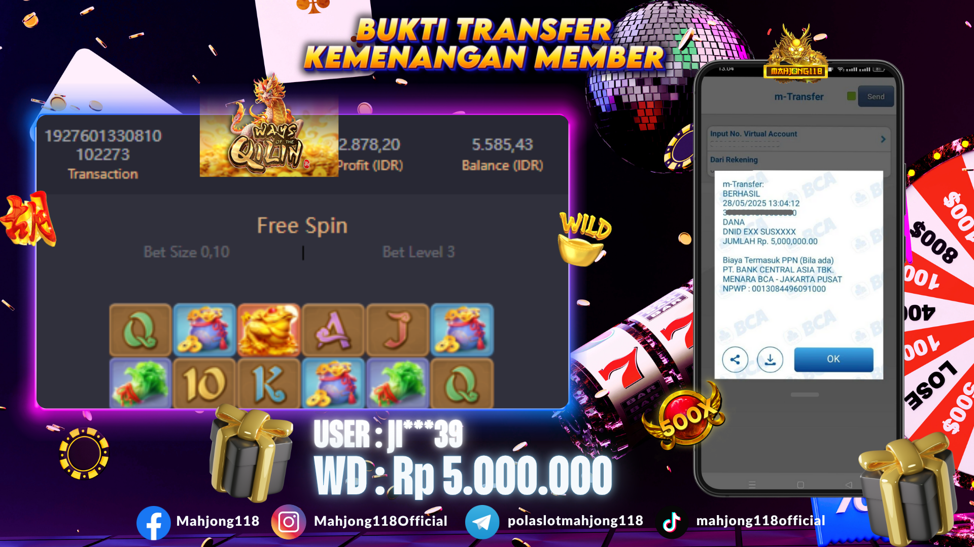 MAHJONG118 JACKPOT SLOT Ways of the Qilin  Rp 5.000.000– LUNAS