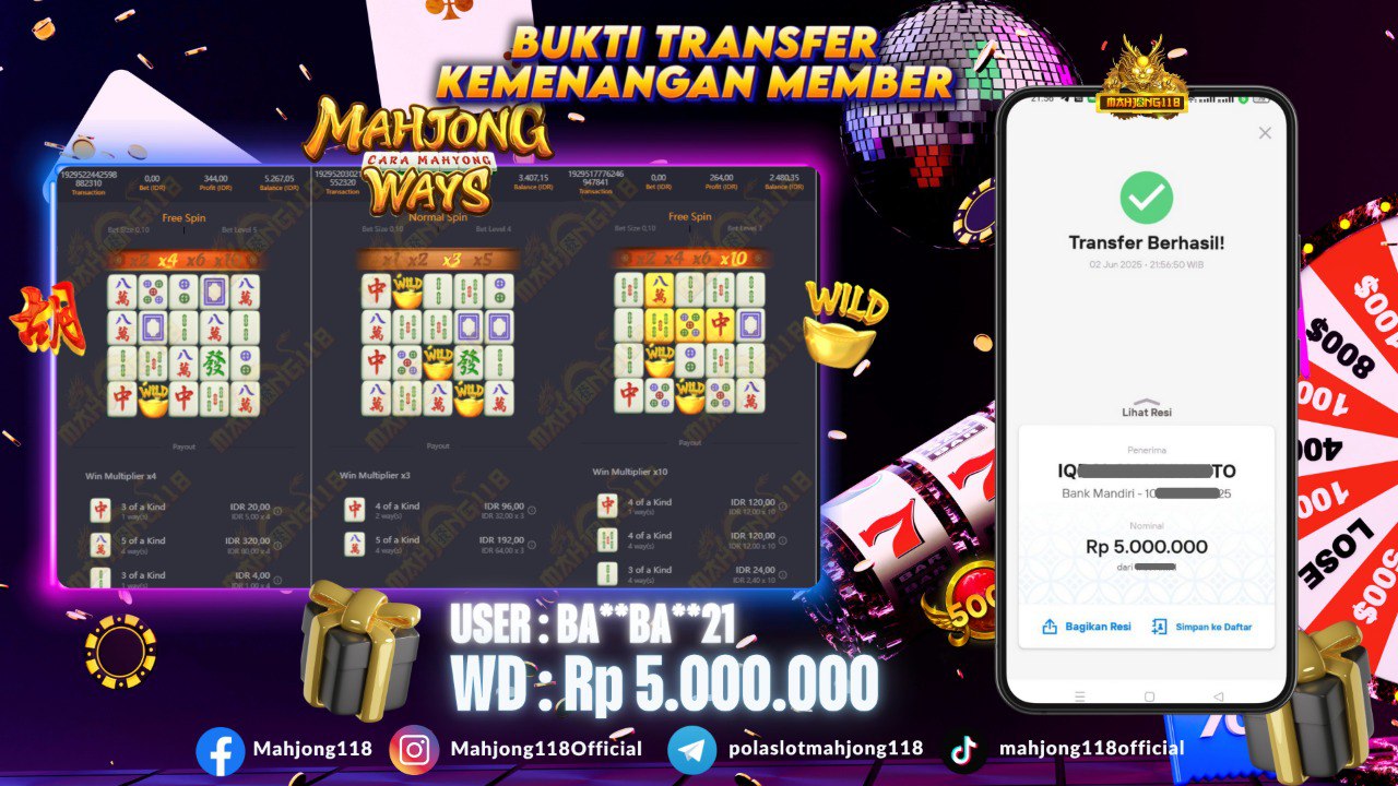 MAHJONG118 JACKPOT SLOT Mahjong Ways  Rp 5.000.000,– LUNAS