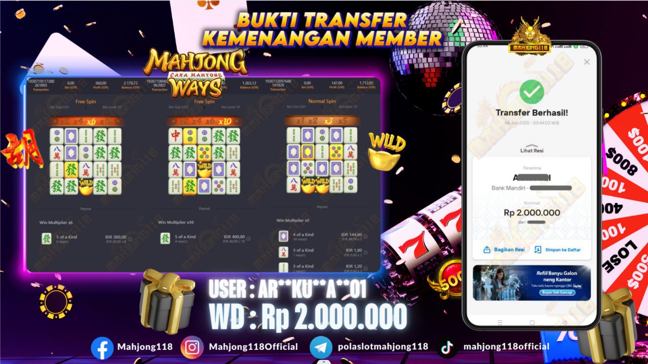 MAHJONG118 JACKPOT SLOT Mahjong Ways  Rp 2.000.000,– LUNAS
