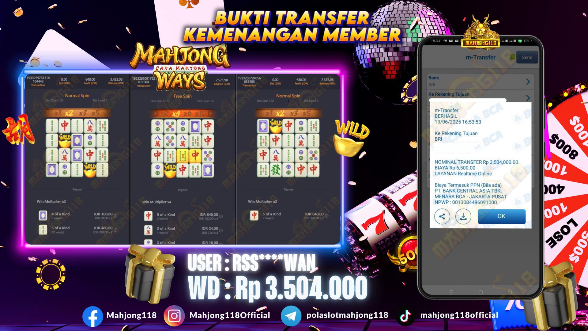 MAHJONG118 JACKPOT SLOT Mahjong Ways  Rp 3.504.000,– LUNAS