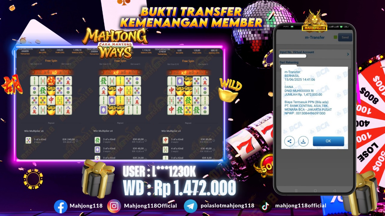 MAHJONG118 JACKPOT SLOT Mahjong Ways  Rp 1.472.000,– LUNAS
