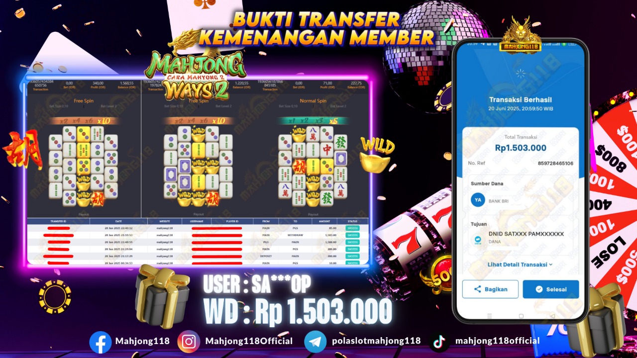 MAHJONG118 JACKPOT SLOT Mahjong Ways 2 Rp 1.503.000,– LUNAS