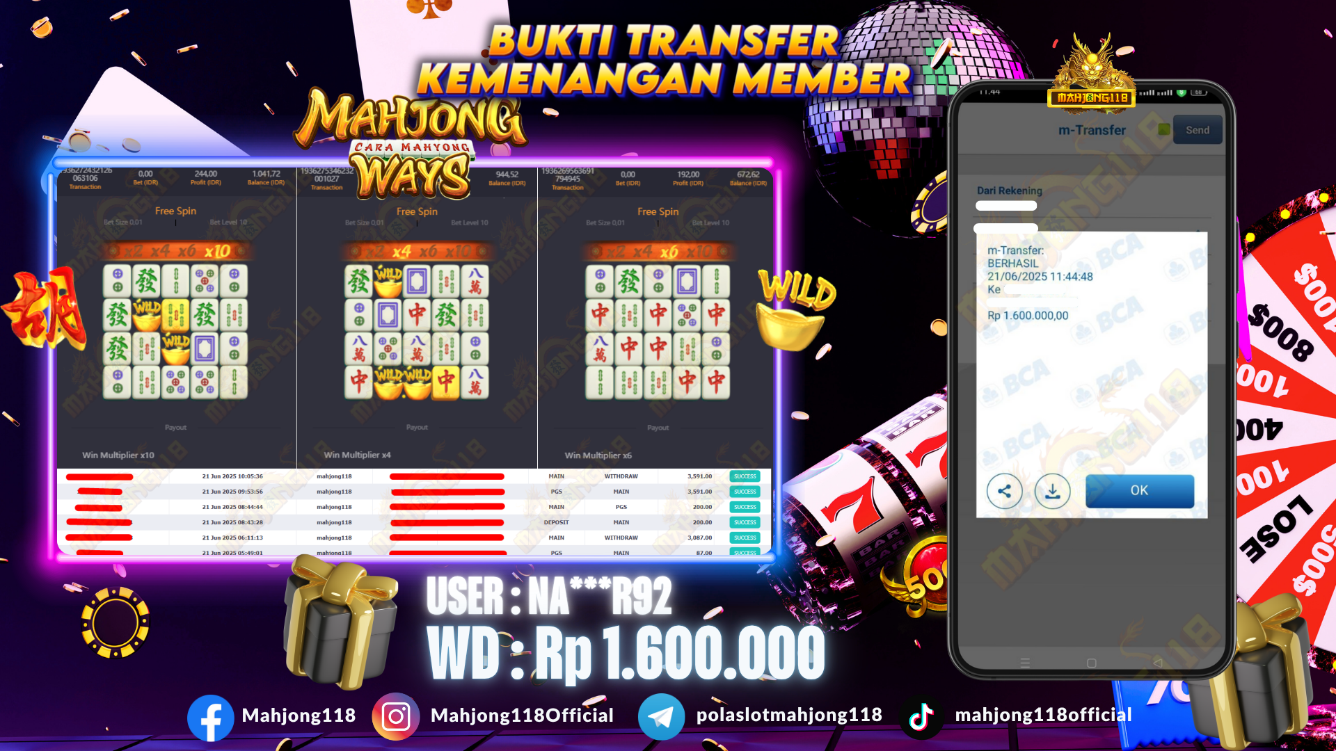 MAHJONG118 JACKPOT SLOT Mahjong Ways Rp 1.600.000,– LUNAS
