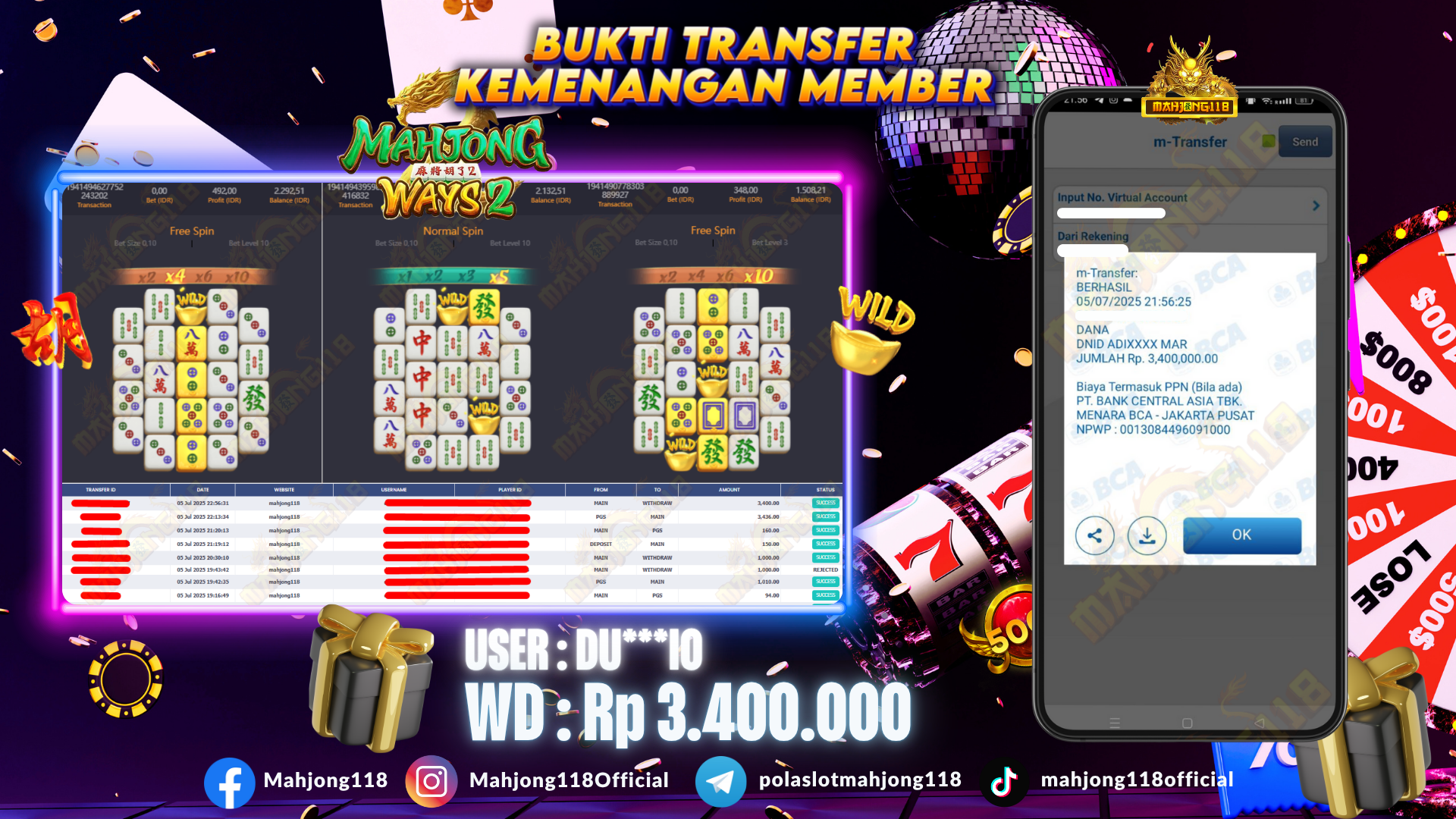 MAHJONG118 JACKPOT SLOT Mahjong Ways 2 Rp 3.400.000,– LUNAS