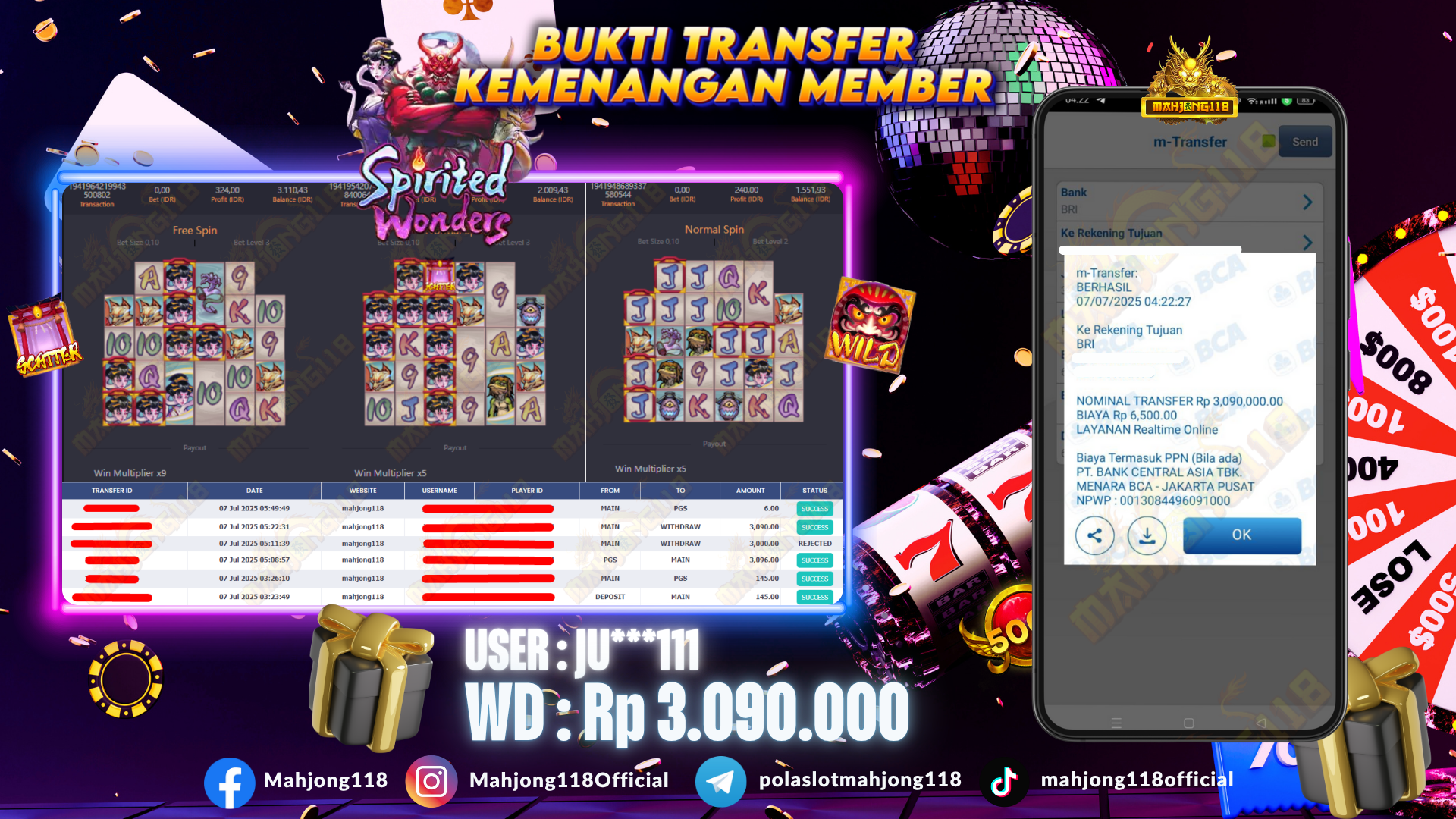MAHJONG118 JACKPOT SLOT Spirited Wonders Rp 3.090.000,– LUNAS