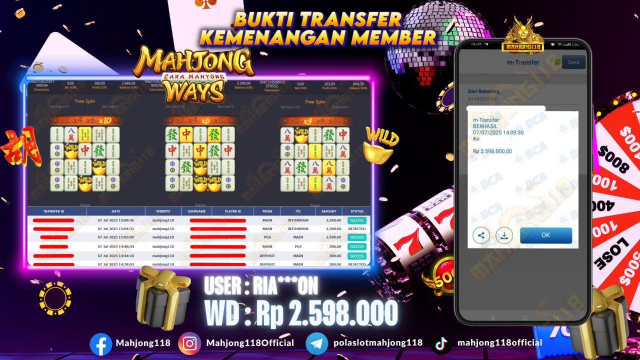 MAHJONG118 JACKPOT SLOT Mahjong Ways  Rp 2.598.000,– LUNAS