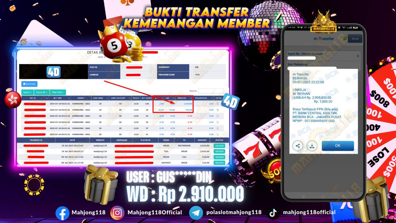 MAHJONG118 JACKPOT TOGEL HONGKONG Rp 2.910.000,– LUNAS