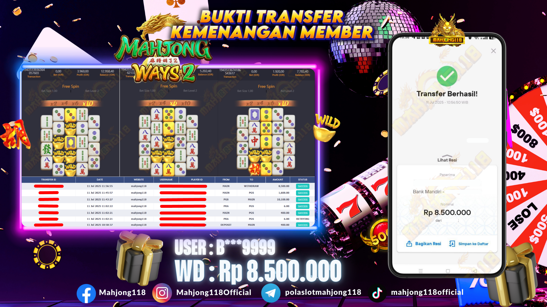 MAHJONG118 JACKPOT SLOT Mahjong Ways 2 Rp 8.500.000,– LUNAS