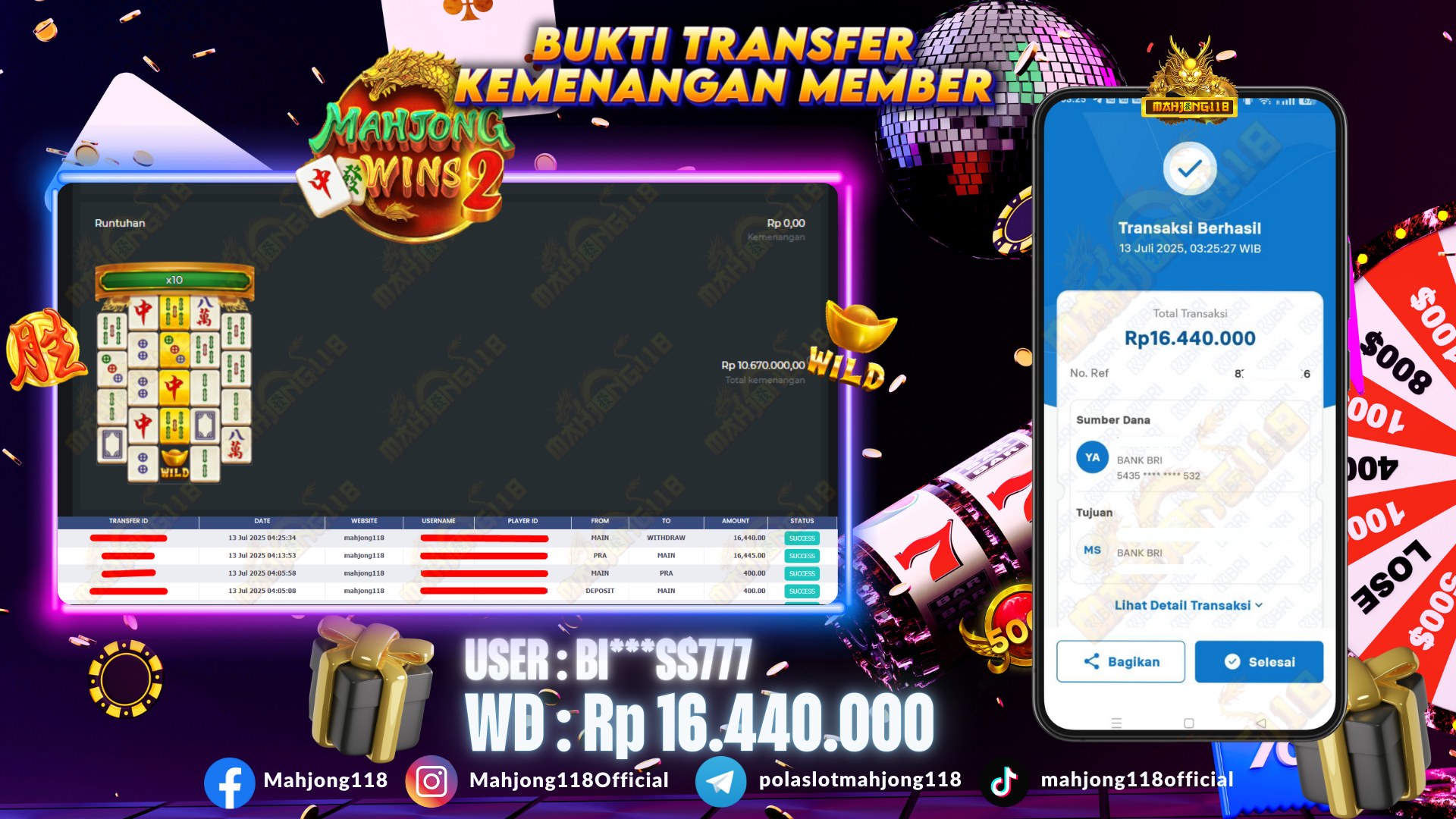 MAHJONG118 JACKPOT SLOT Mahjong Wins 2 Rp 16.440.000,– LUNAS