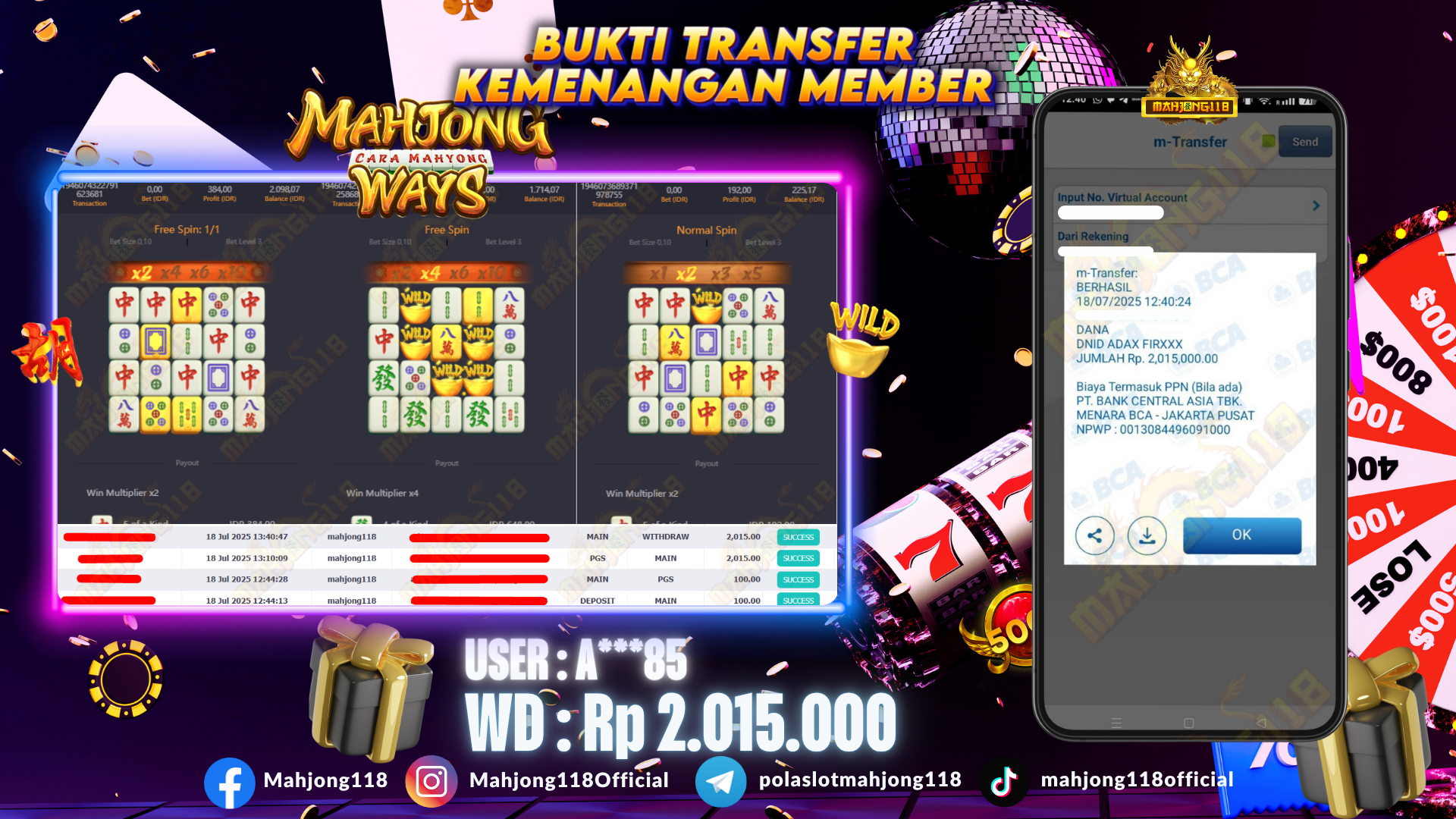MAHJONG118 JACKPOT SLOT Mahjong Ways Rp 2.015.000,– LUNAS