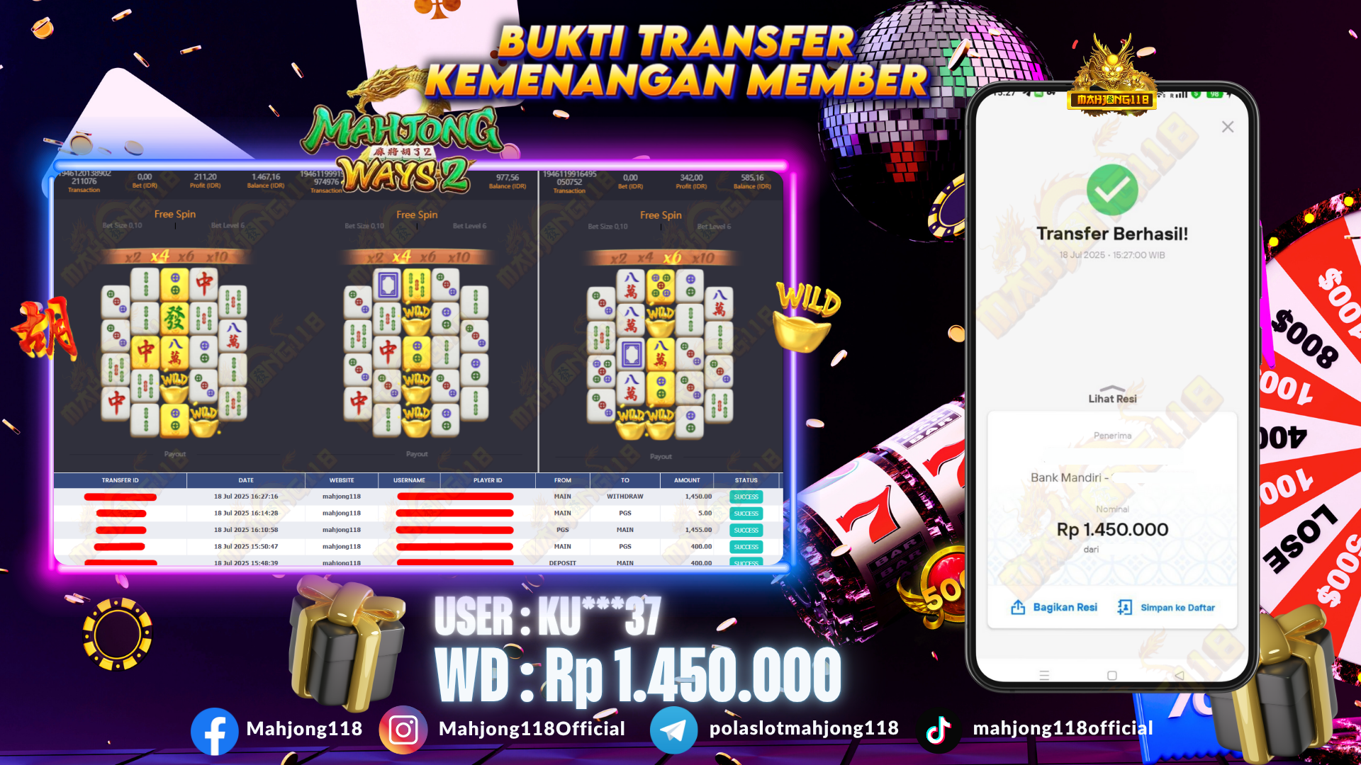 MAHJONG118 JACKPOT SLOT Mahjong Ways 2 Rp 1.450.000,– LUNAS