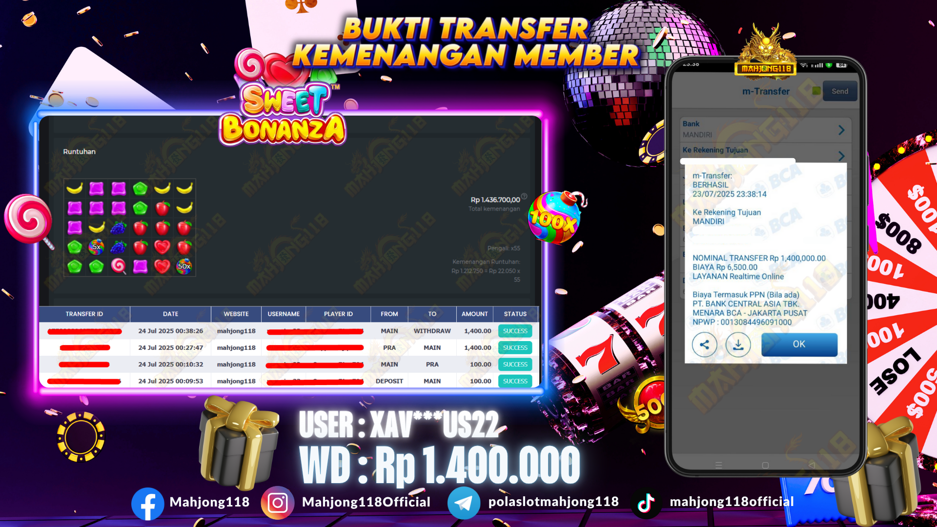 MAHJONG118 JACKPOT SLOT Sweet Bonanza Rp 1.400.000,– LUNAS