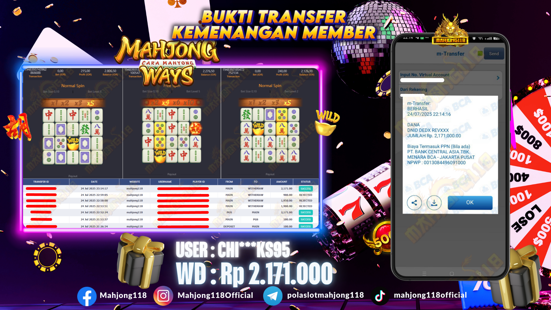 MAHJONG118 JACKPOT SLOT Mahjong Ways Rp 2.171.000,– LUNAS