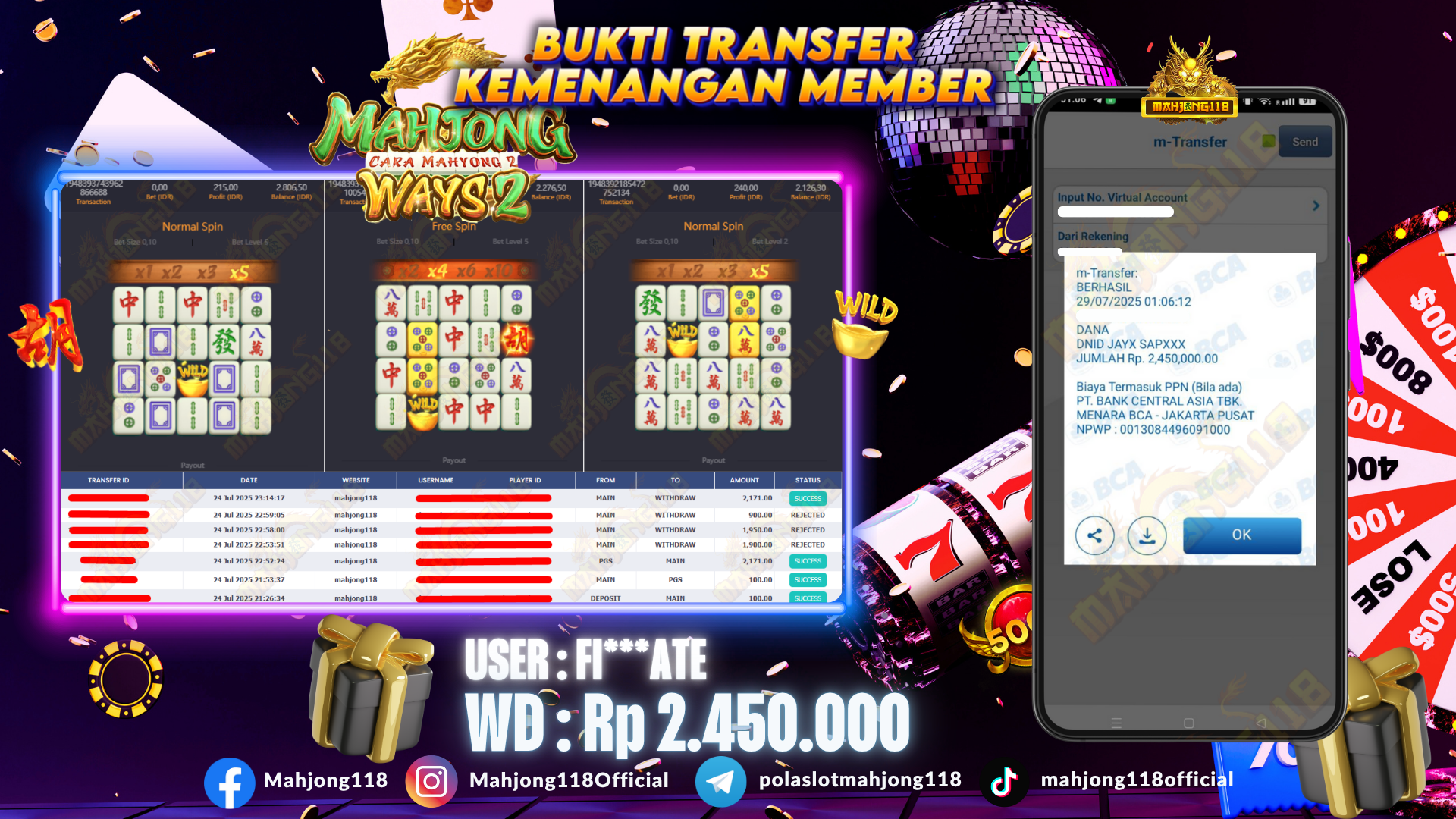 MAHJONG118 JACKPOT SLOT Mahjong Ways 2 Rp 2.450.000,– LUNAS