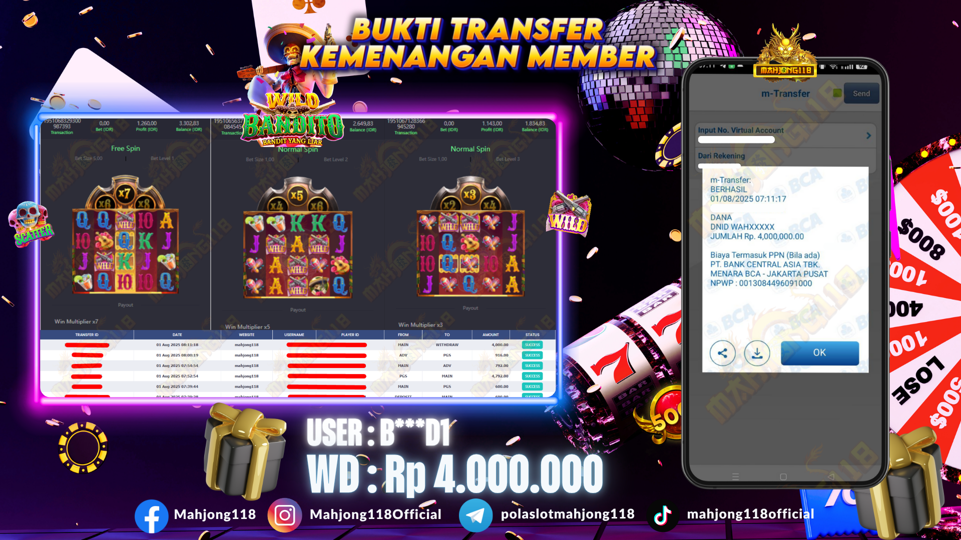 MAHJONG118 JACKPOT SLOT Wild Bandito Rp 4.000.000,– LUNAS