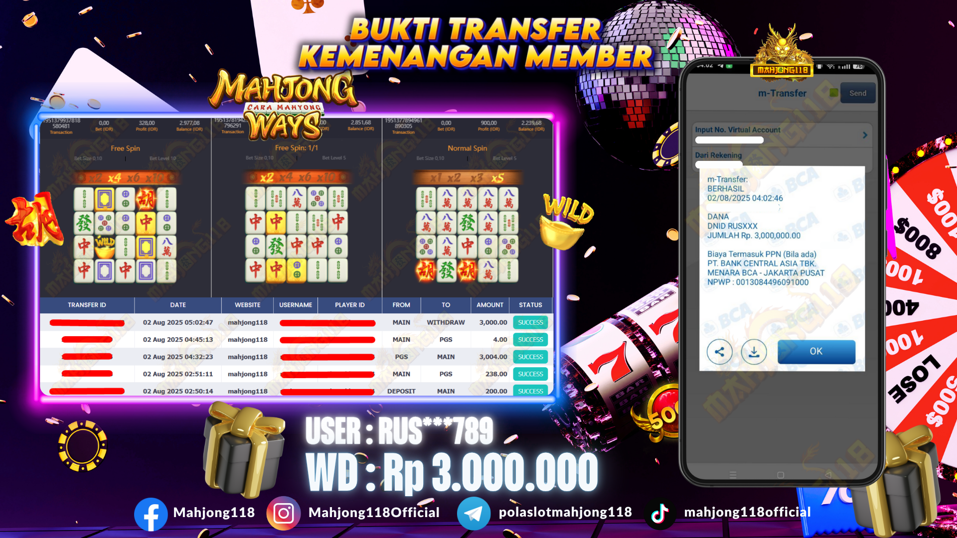 MAHJONG118 JACKPOT SLOT Mahjong Ways  Rp 3.000.000,– LUNAS