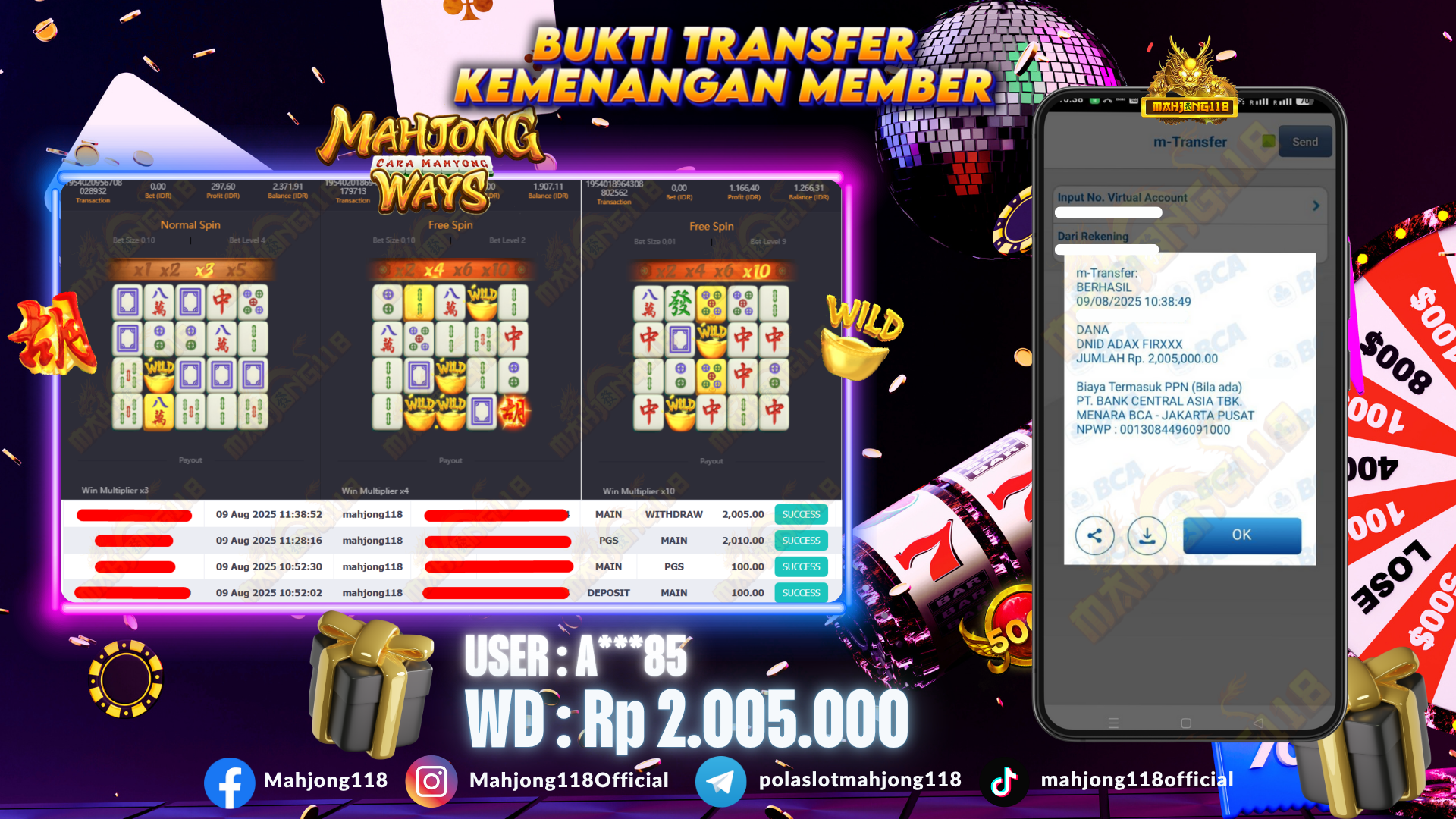 MAHJONG118 JACKPOT SLOT Mahjong Ways  Rp 2.005.000,– LUNAS