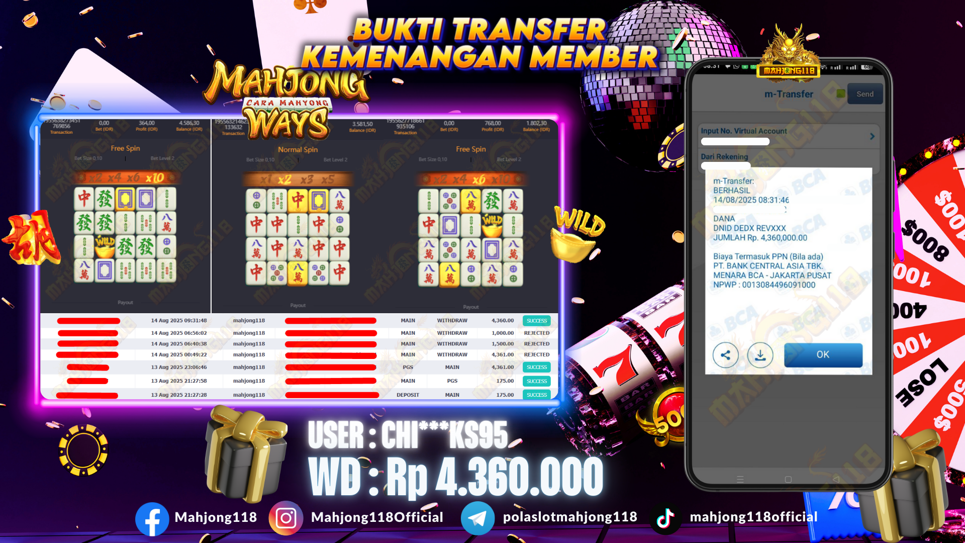 MAHJONG118 JACKPOT SLOT Mahjong Ways  Rp 4.360.000,– LUNAS