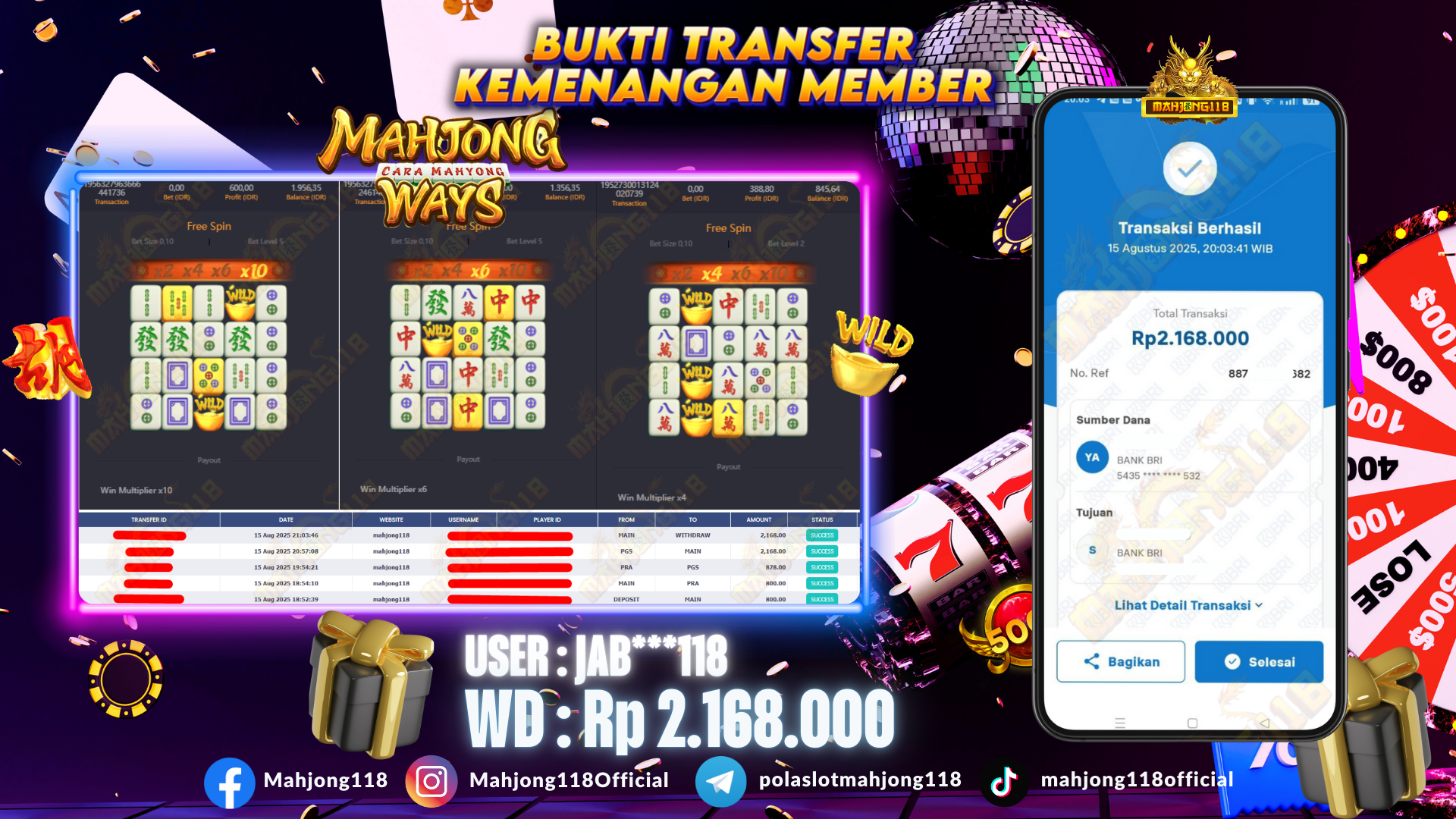 MAHJONG118 JACKPOT SLOT Mahjong Ways  Rp 2.168.000,– LUNAS