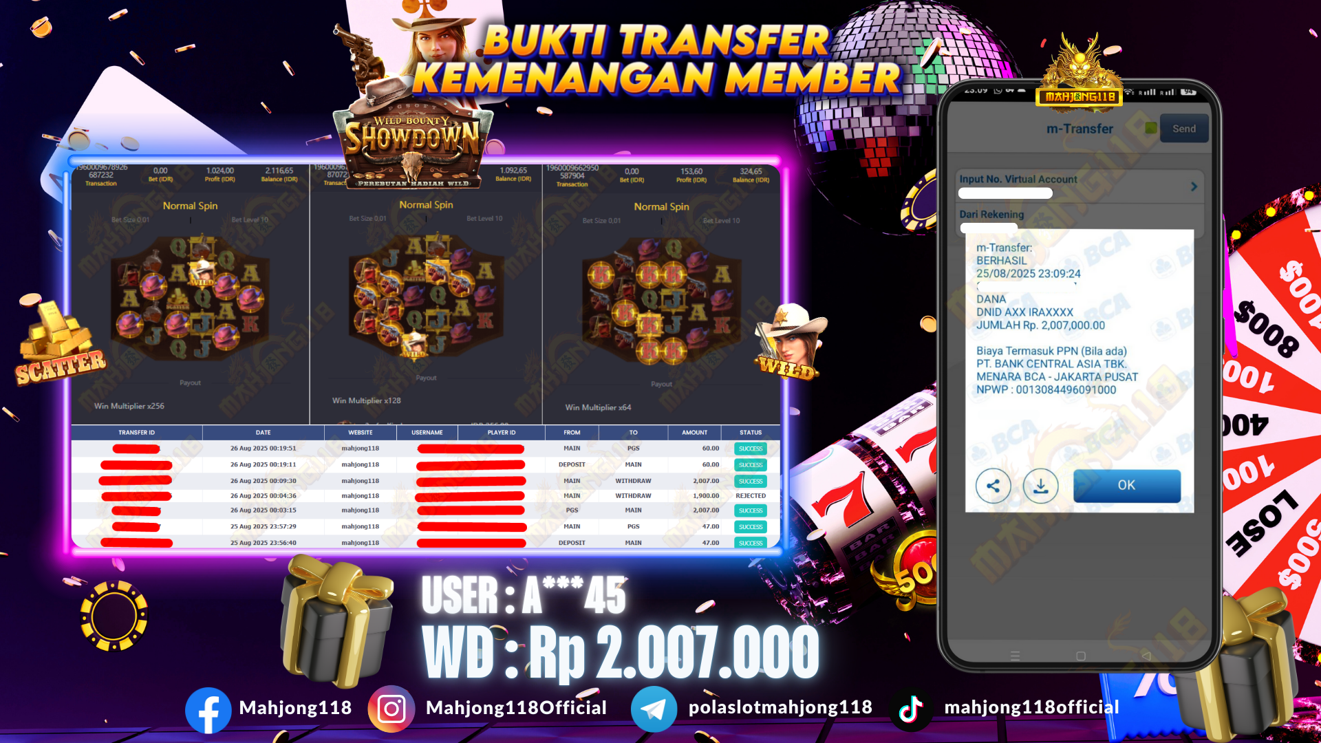 MAHJONG118 JACKPOT SLOT Wild Bounty Showdown  Rp 2.007.000,– LUNAS