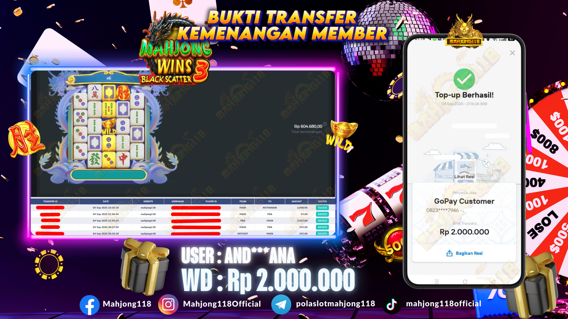 MAHJONG118 JACKPOT SLOT Mahjong Wins 3 - Black Scatter Rp 2.000.000,– LUNAS