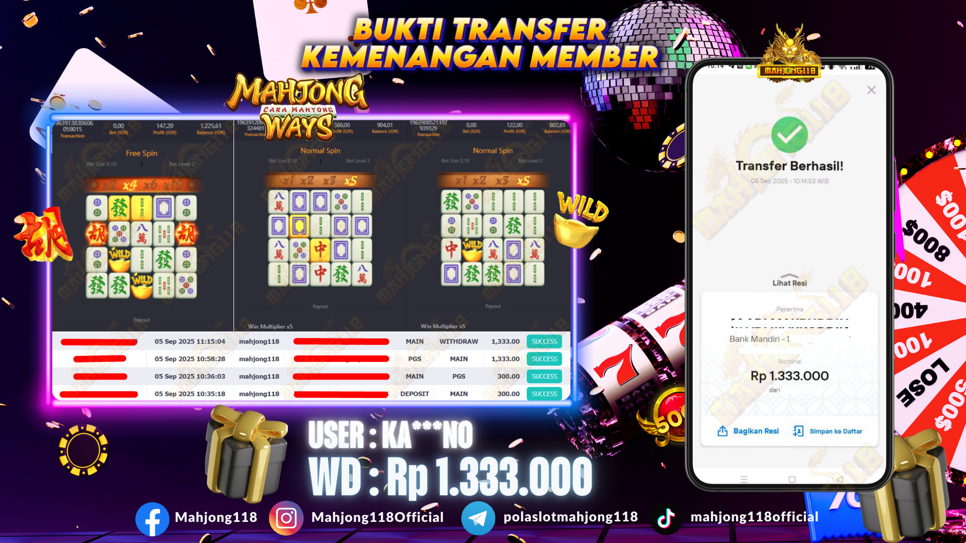 MAHJONG118 JACKPOT SLOT Mahjong Ways  Rp 1.333.000,– LUNAS