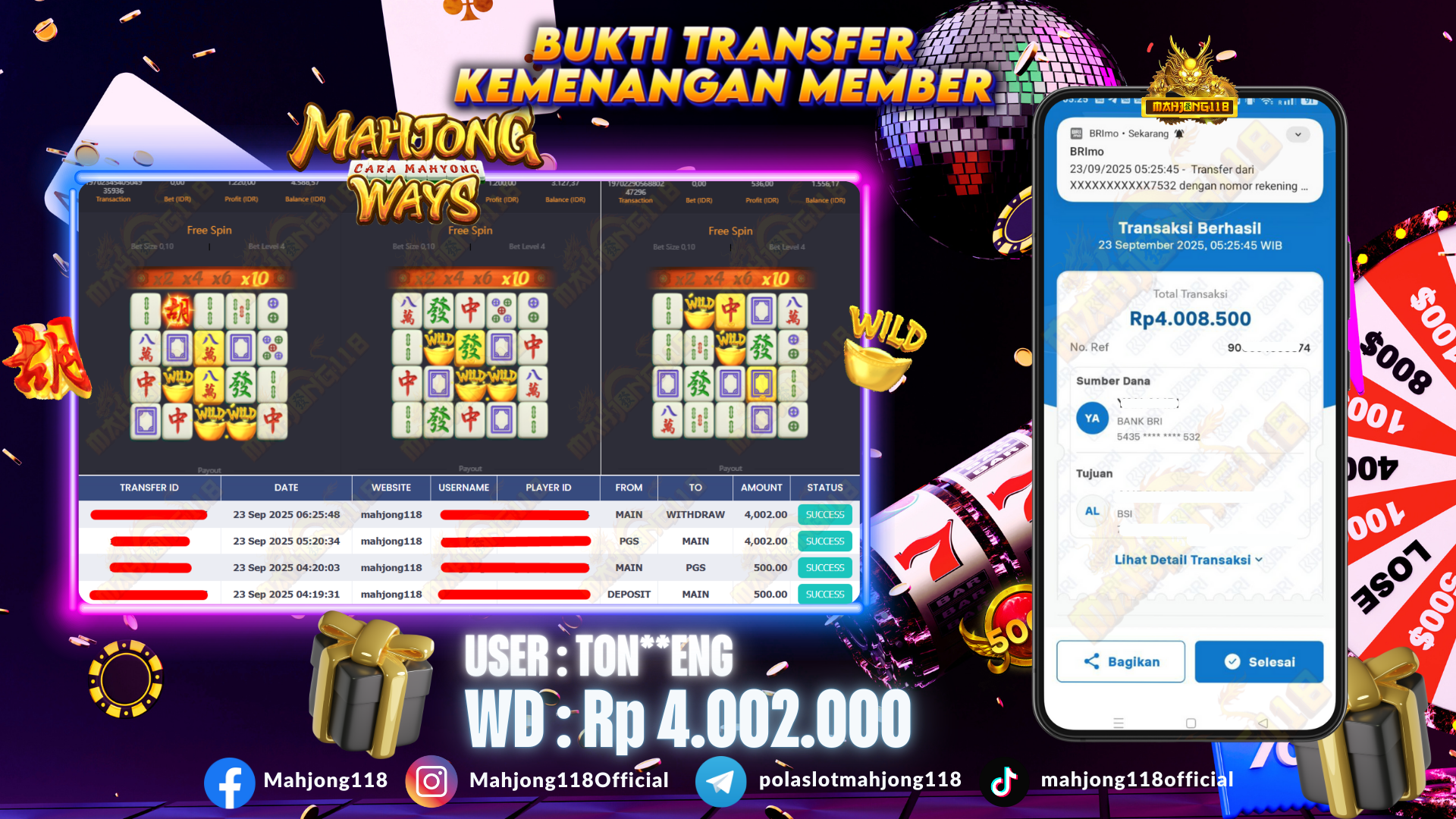 MAHJONG118 JACKPOT SLOT Mahjong Ways  Rp 4.002.000,– LUNAS