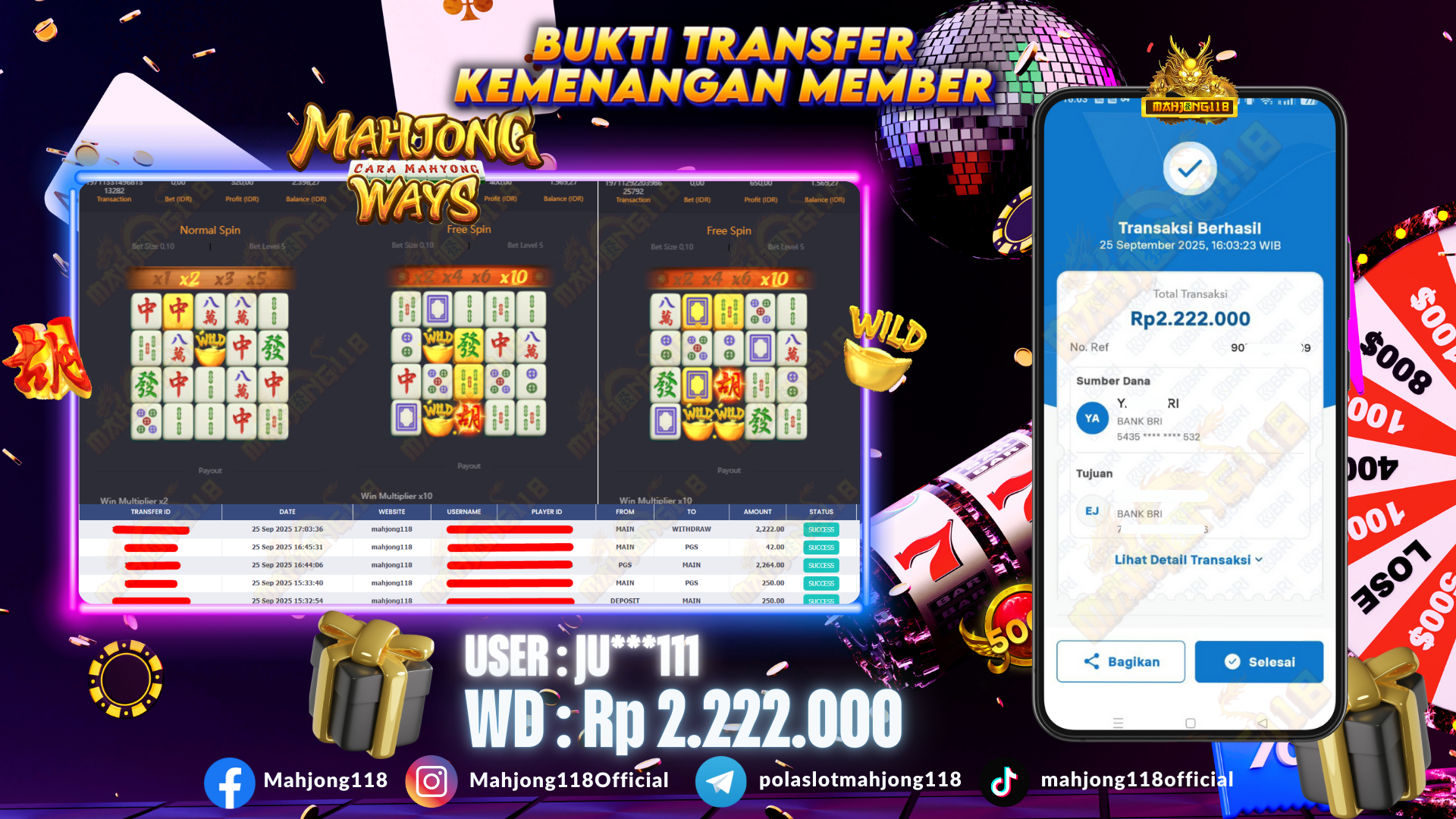 MAHJONG118 JACKPOT SLOT Mahjong Ways  Rp 2.222.000,– LUNAS