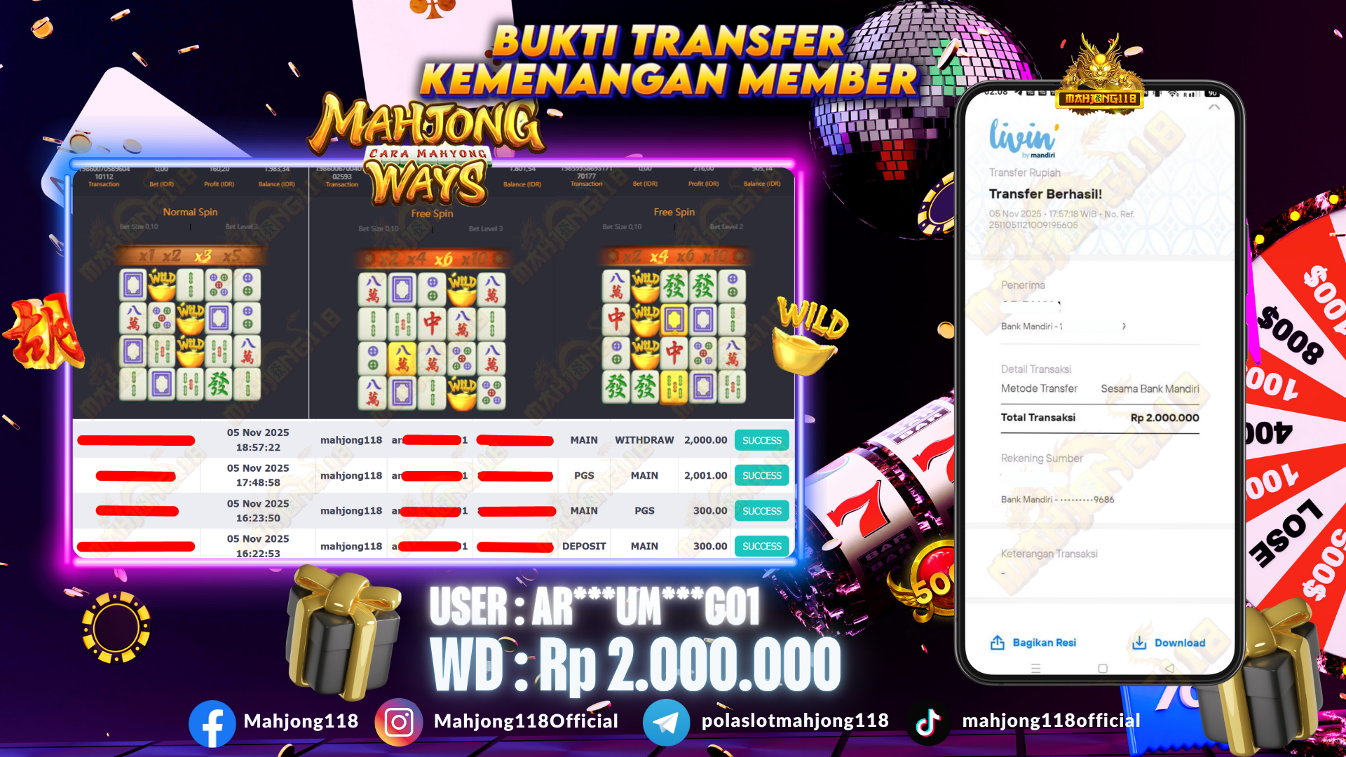 MAHJONG118 JACKPOT SLOT Mahjong Ways  Rp 2.000.000,– LUNAS