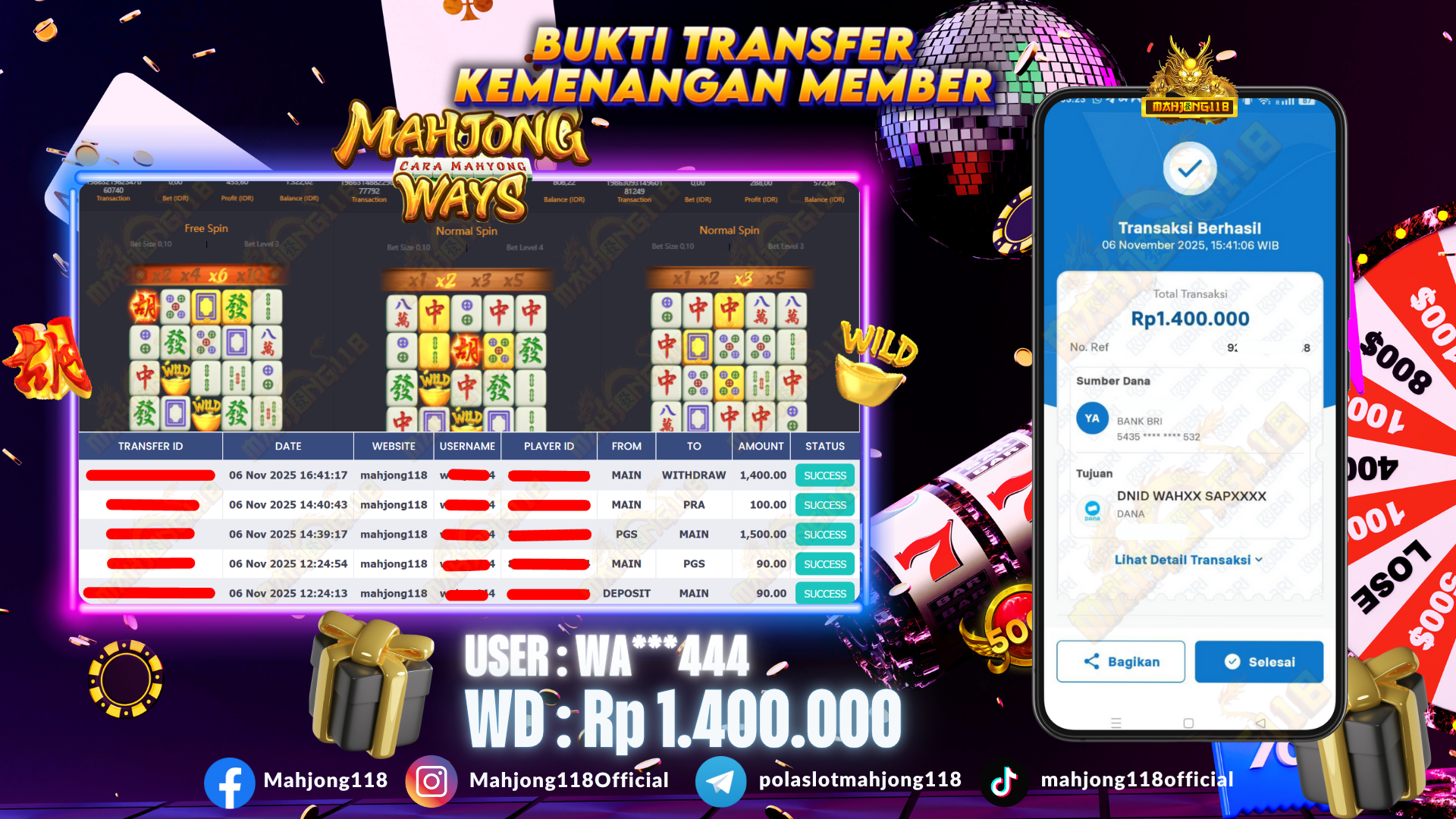 MAHJONG118 JACKPOT SLOT Mahjong Ways  Rp 1.400.000,– LUNAS
